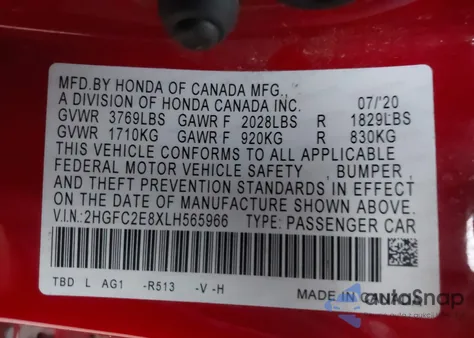 2020 Honda Civic Sport from USA, damaged, VIN 2HGFC2E8XLH565966